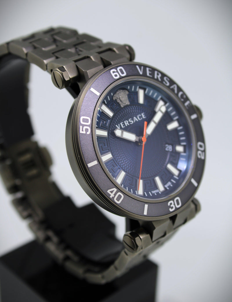 Versace Greca Sport Watch Men's Gunmetal / Blue VEZ300621 - WatchStatus Ltd