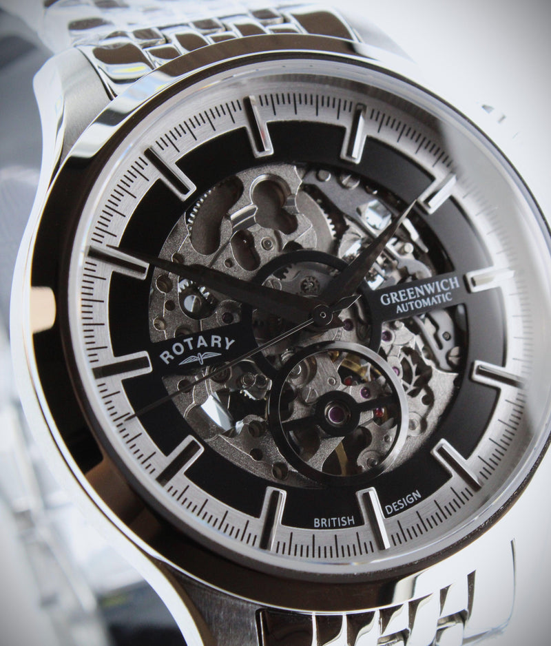 Rotary Greenwich Watch Men's Silver Skeleton Automatic GB02945/87 - WatchStatus Ltd