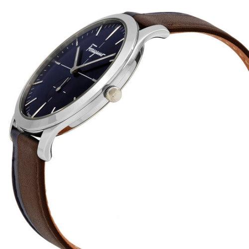 Salvatore Ferragamo Slim Men’s Brown / Blue Stripe Leather Swiss Watch SFDE00218 - Watches