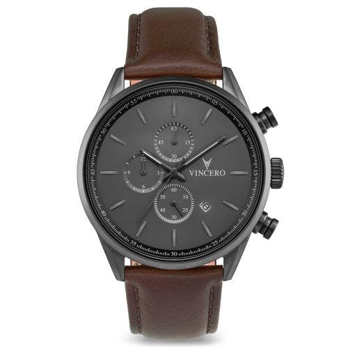 Vincero Chrono S Mens Brown Grey Leather Chronograph Watch