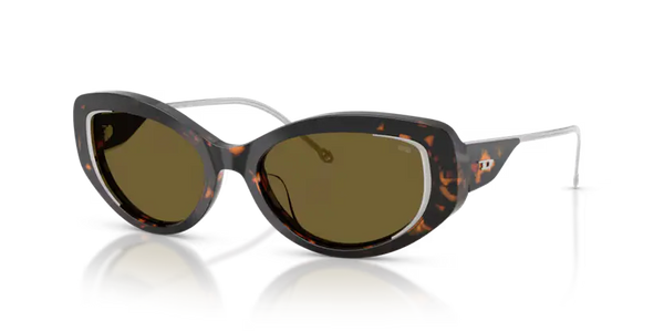 Diesel Sunglasses Rectangle Havana Frame Emerald Iridium Lens DL2002MU 720/J2