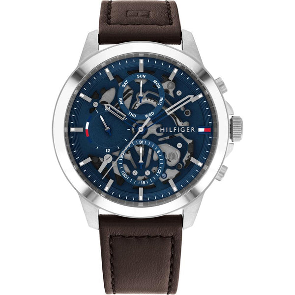 Tommy Hilfiger Watch Men's Blue Dial Leather Skeleton 1710476 - WatchStatus Ltd