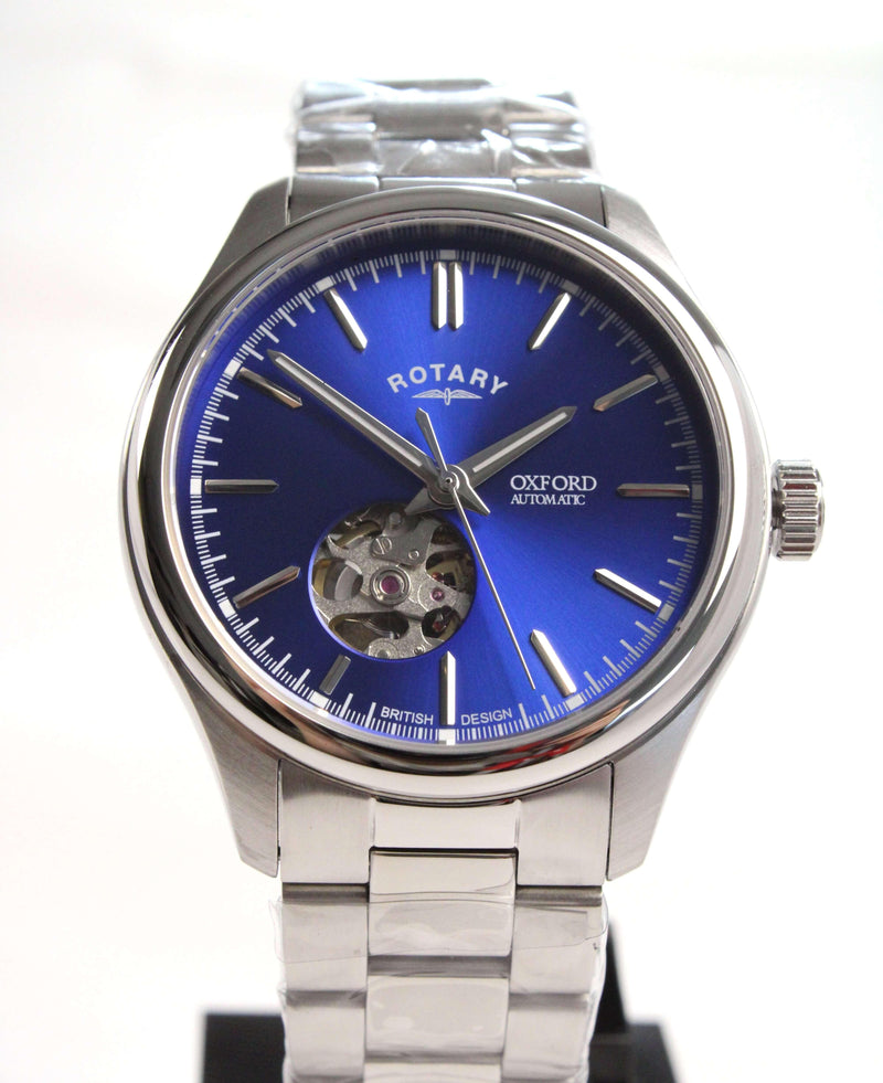 Rotary Oxford Automatic Watch Men's Silver with Blue Dial GB05095/05 - WatchStatus Ltd