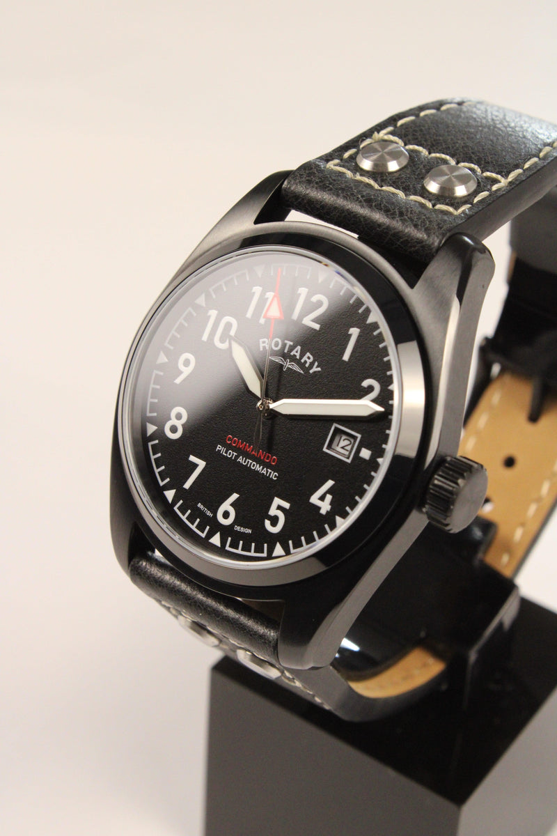 Rotary Commando Pilot Men's Watch Black Leather Automatic GS05474/19 - WatchStatus Ltd