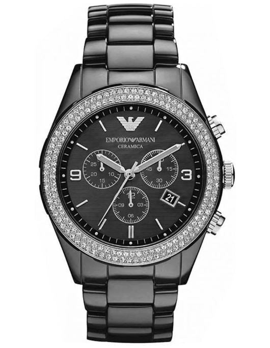 Emporio Armani Ceramica Ladies Black Chronograph Watch AR1455