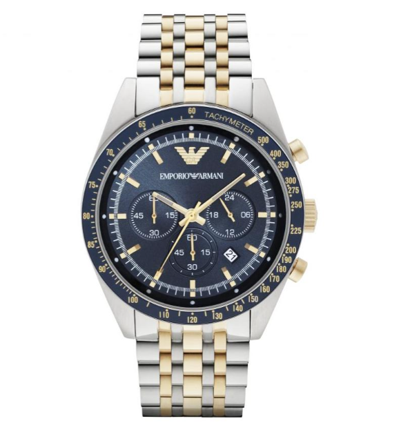 Emporio Armani Tazio Men's Watch Two Tone with Blue Dial AR6088