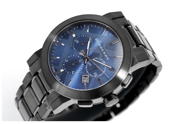 Burberry The City Men's Watch Black with Blue Dial Chronograph BU9365 - WatchStatus Ltd
