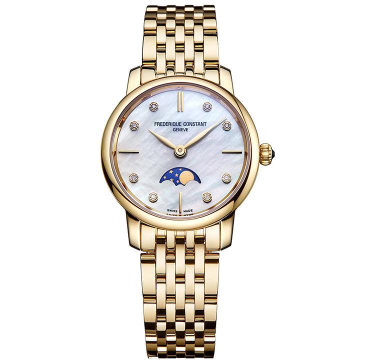 Frederique Constant Slimline Watch Ladies Gold Moon Phase FC-206MPWD1S5B - WatchStatus Ltd
