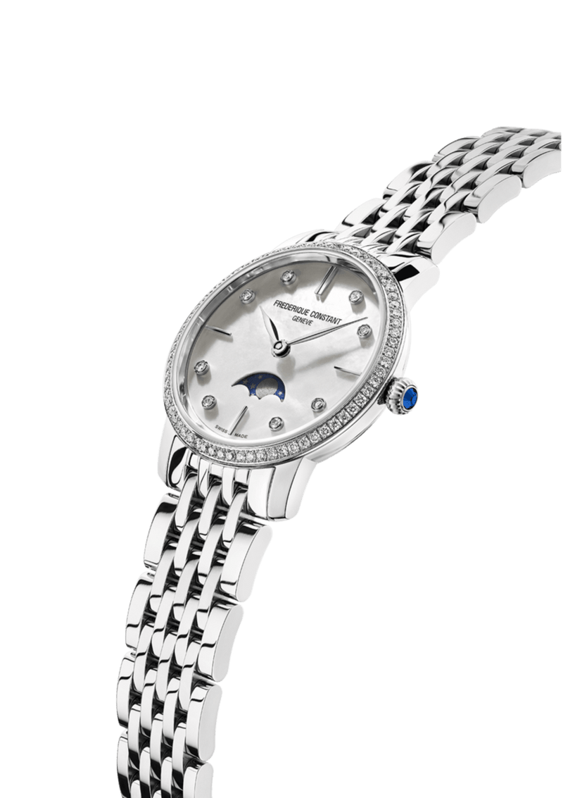 Frederique Constant Slimline Watch Ladies Diamond Moon Phase FC-206MPWD1SD6B - WatchStatus Ltd