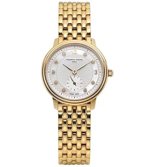 Frederique Constant Slimline Watch Ladies Diamond Gold FC-235MPWD1S5B - WatchStatus Ltd