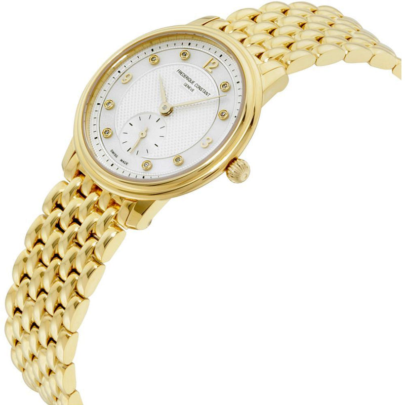 Frederique Constant Slimline Watch Ladies Diamond Gold FC-235MPWD1S5B - WatchStatus Ltd