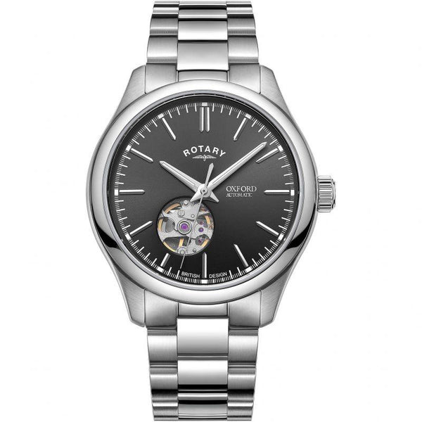 Rotary Oxford Automatic Watch Men's Silver with Black Dial GB05095/04 - WatchStatus Ltd