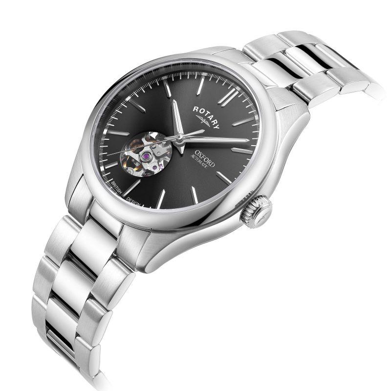 Rotary Oxford Automatic Watch Men's Silver with Black Dial GB05095/04 - WatchStatus Ltd