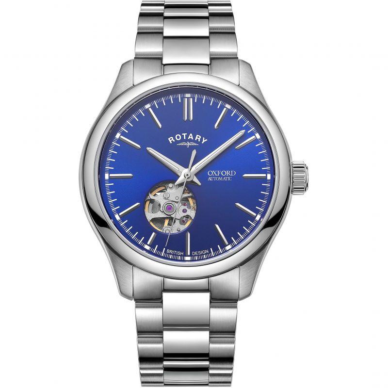 Rotary Oxford Automatic Watch Men's Silver with Blue Dial GB05095/05 - WatchStatus Ltd