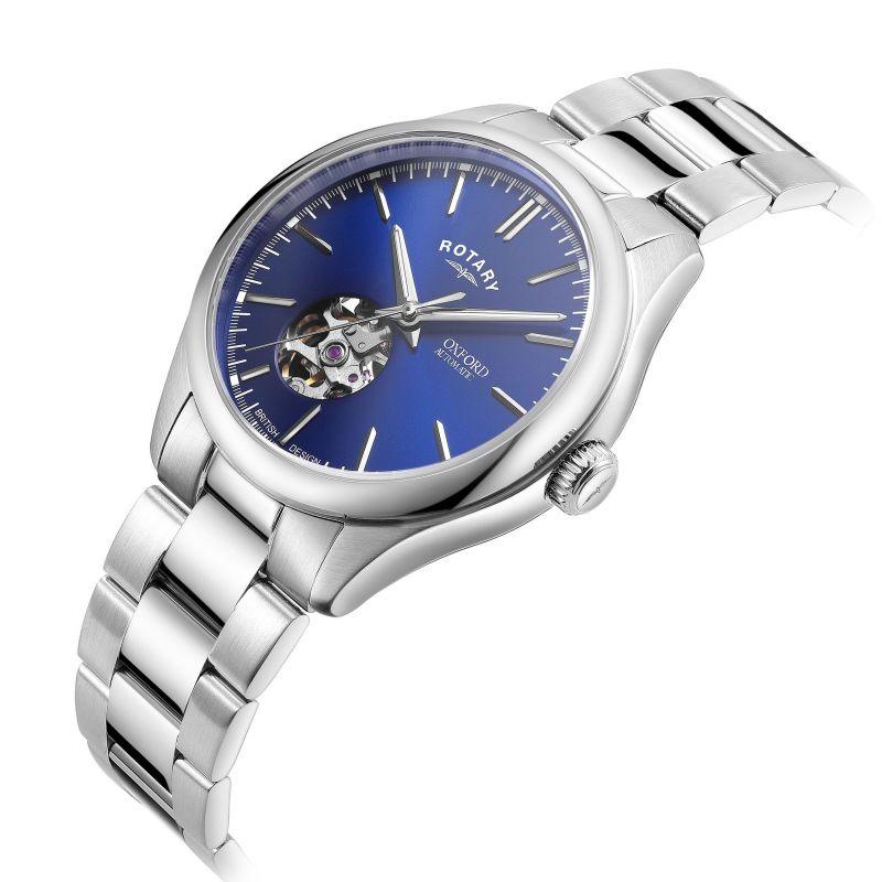 Rotary Oxford Automatic Watch Men's Silver with Blue Dial GB05095/05 - WatchStatus Ltd