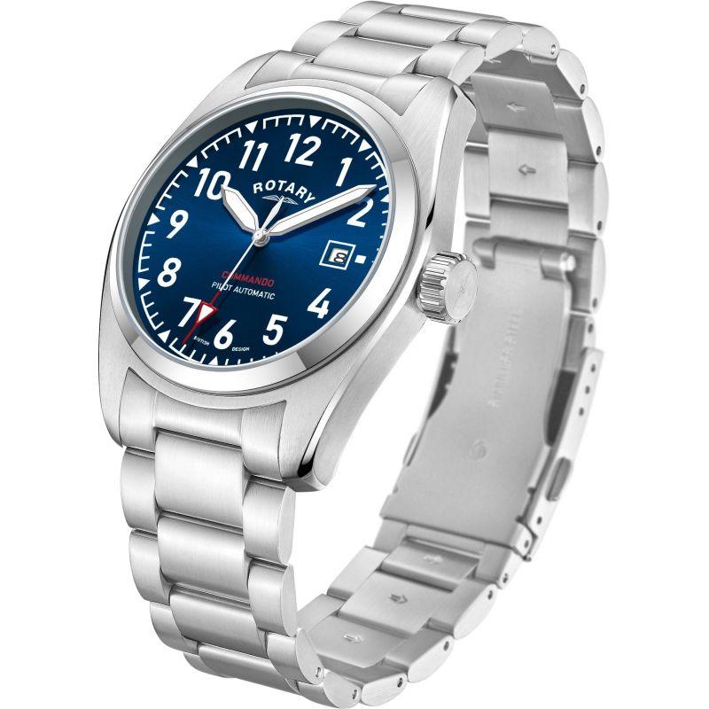 Rotary Commando Automatic Watch Men's Silver/Blue GB05470/52 - WatchStatus Ltd