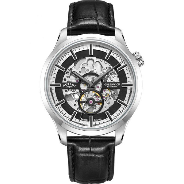 Rotary Greenwich Watch Men's Black Leather Skeleton Automatic GS02945/87 - WatchStatus Ltd