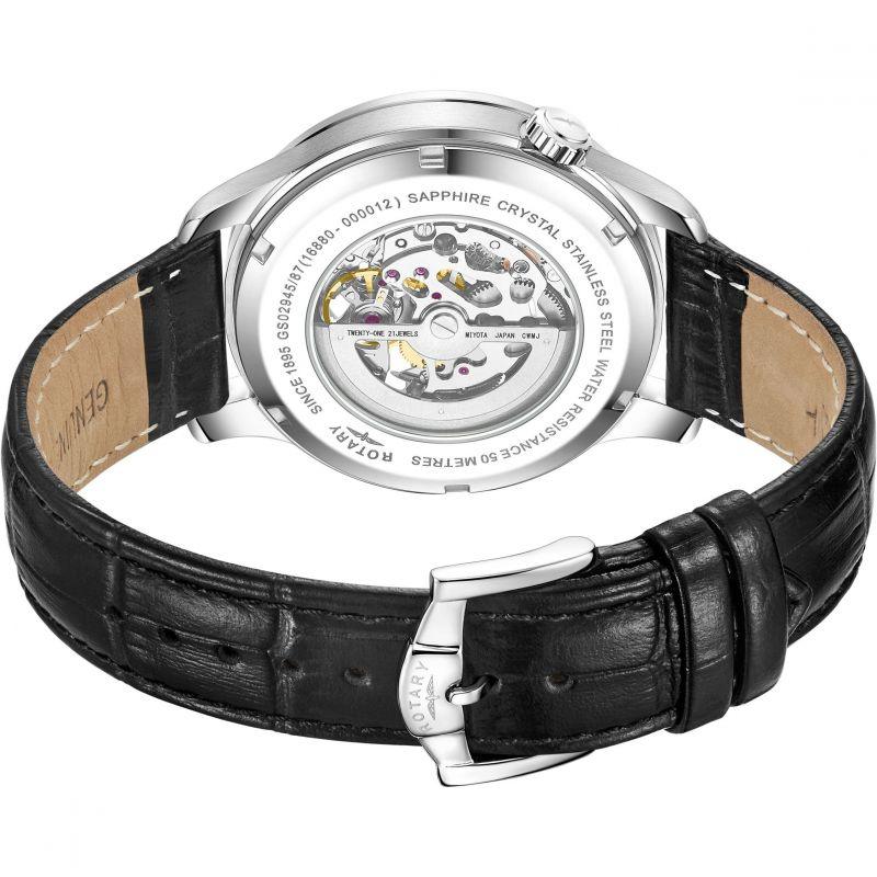 Rotary Greenwich Watch Men's Black Leather Skeleton Automatic GS02945/87 - WatchStatus Ltd