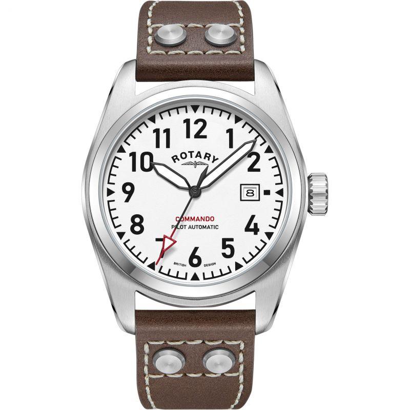 Rotary Commando Pilot Automatic Watch Men's Brown Leather GS05470/18 - WatchStatus Ltd