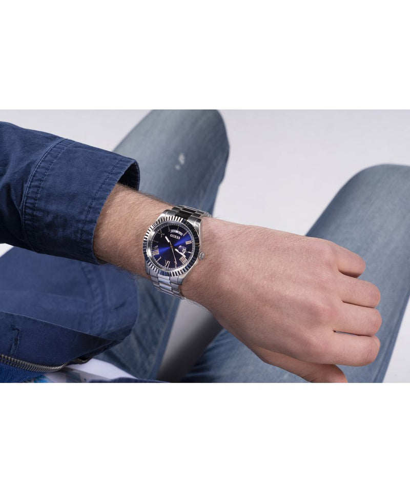 Guess Connoisseur Men's Watch Blue Silver Day/Date GW0265G7