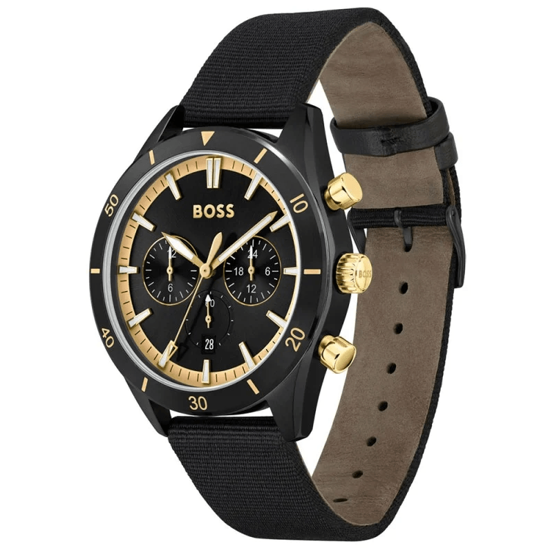 BOSS Santiago Watch Men's Black/Gold Chronograph HB1513935 - WatchStatus Ltd