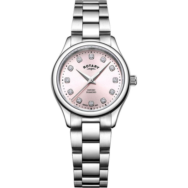 Rotary Oxford Diamond Watch Ladies Silver/Pink LB05092/07/D - WatchStatus Ltd