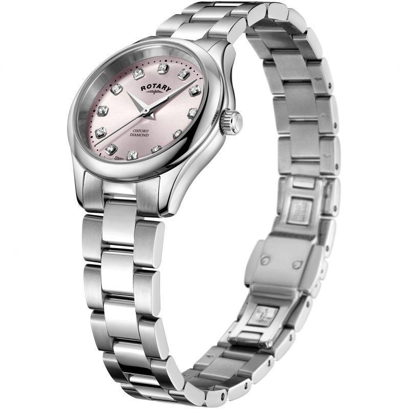 Rotary Oxford Diamond Watch Ladies Silver/Pink LB05092/07/D - WatchStatus Ltd