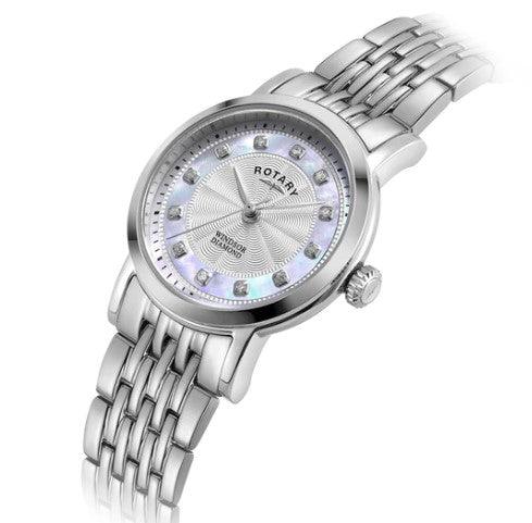 Rotary Windsor Watch Ladies Silver Pearl Dial LB05420/41/D - WatchStatus Ltd