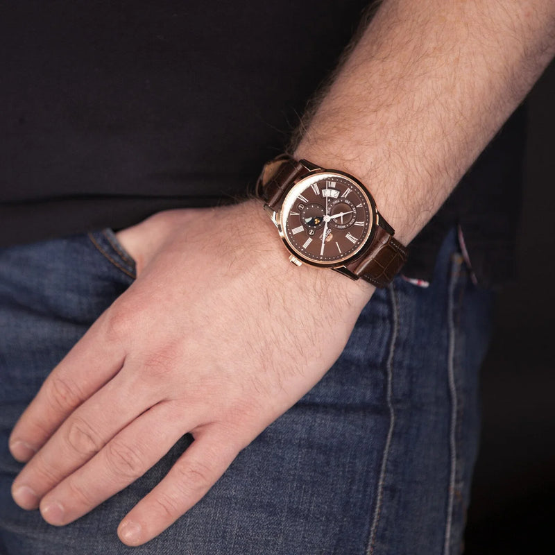 Orient Sun & Moon Men's Watch Rose Gold / Black Leather RA-AK0009T30B