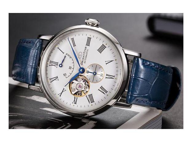 Orient Star Men's Watch Silver/Blue Leather Automatic RE-AV0007S00B - WatchStatus Ltd