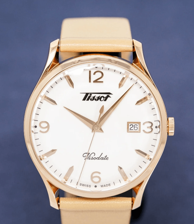 Tissot Heritage Visodate Rose Gold Leather Watch T1184103627701 - WatchStatus Ltd