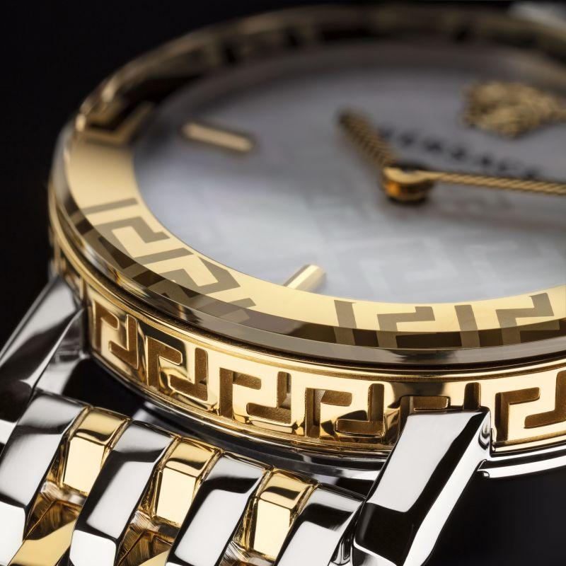 Versace Greca Glass Watch Ladies Silver / Gold VEU300421 - WatchStatus Ltd