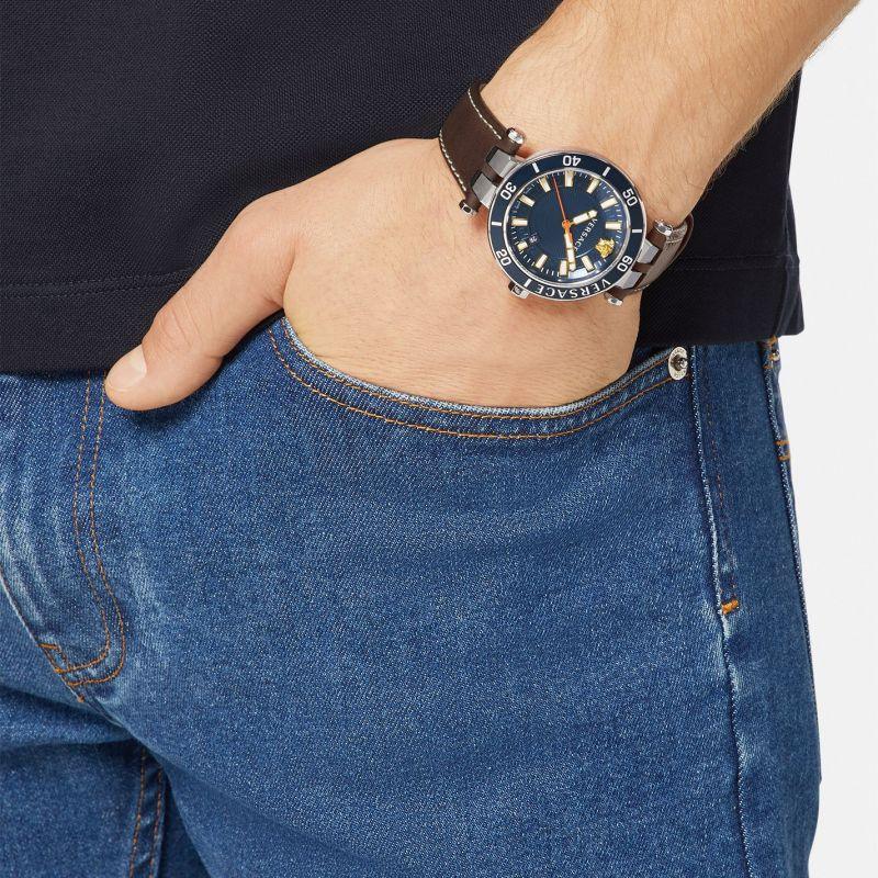 Versace Greca Sport Men's Blue Dial Leather Watch VEZ300121 - WatchStatus Ltd