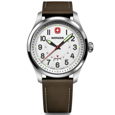 Wenger Terragraph Men's Watch Silver Leather Strap 01.0541.120