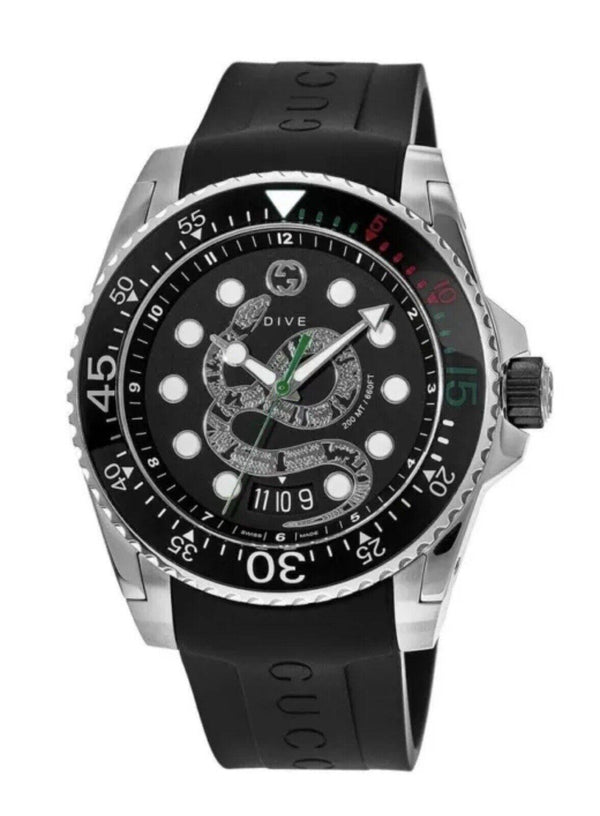 Gucci Dive Snake Watch Men's Black Rubber YA136217 - WatchStatus Ltd