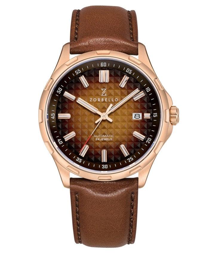 Zorbello M1 Watch Men's Automatic Leather Brown / Rose Gold ZBAE001 - WatchStatus Ltd