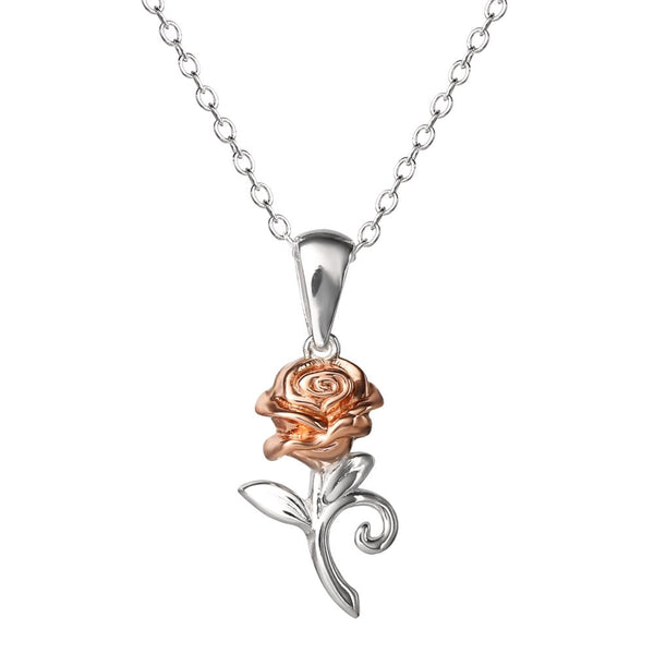 Disney Beauty & The Beast Rose Pendent Necklace Two Tone