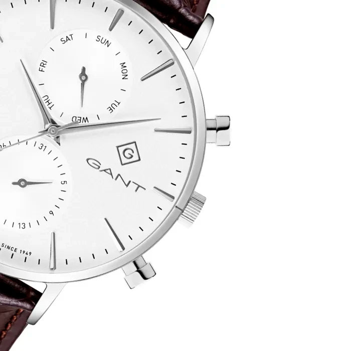 GANT Park Hill Day-Date II Men's Watch White Dial Brown Leather GTG121001