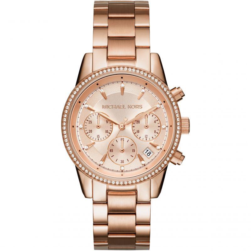 Michael Kors Ritz Watch Ladies Rose Gold Chronograph MK6357 - WatchStatus Ltd