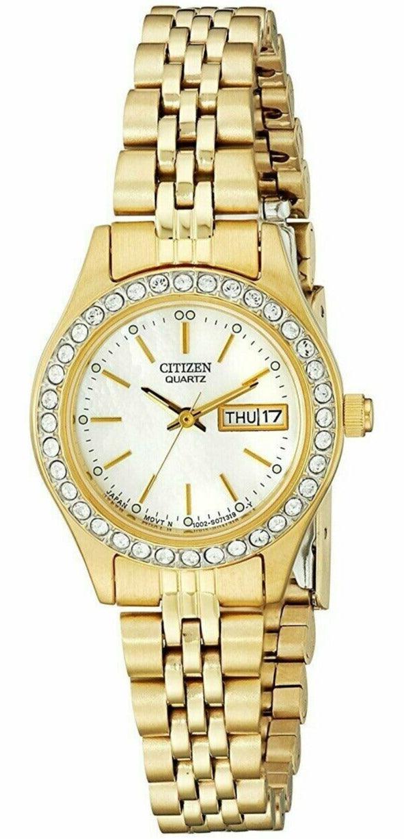 Citizen Ladies Watch Gold Crystal Accent EQ0532-55D - WatchStatus Ltd