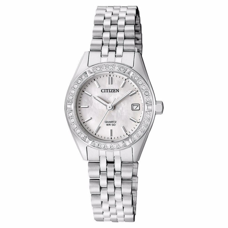 Citizen Ladies Silver Crystal Accent Watch EU6060-55D - WatchStatus Ltd