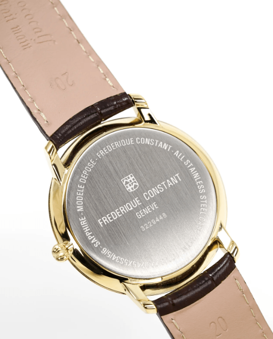 Frederique Constant Slimline Watch Men's Gold with Brown Leather FC-220V5S5 - WatchStatus Ltd