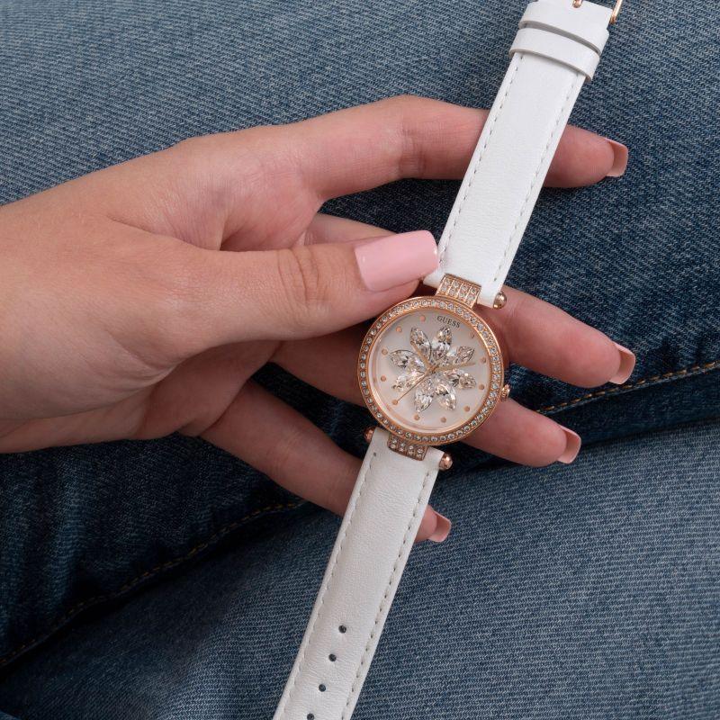 Guess Full Bloom Ladies White Leather 32mm Watch GW0382L3 - WatchStatus Ltd