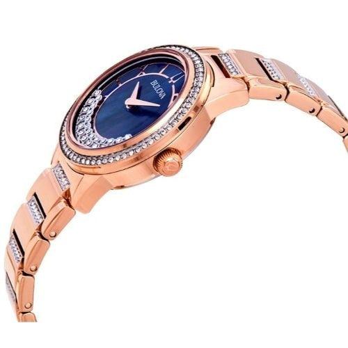 Bulova 98L247 Ladies Turnstyle Rose Gold/Mother of Pearl Blue Crystal Watch