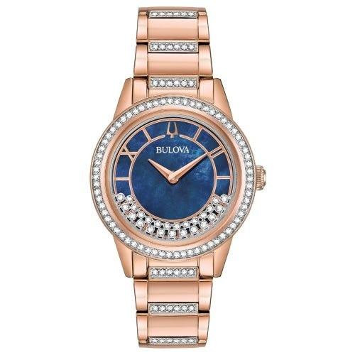 Bulova 98L247 Ladies Turnstyle Rose Gold/Mother of Pearl Blue Crystal Watch