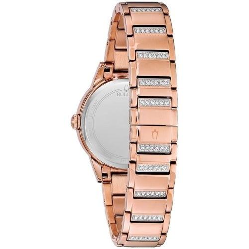 Bulova 98L247 Ladies Turnstyle Rose Gold/Mother of Pearl Blue Crystal Watch