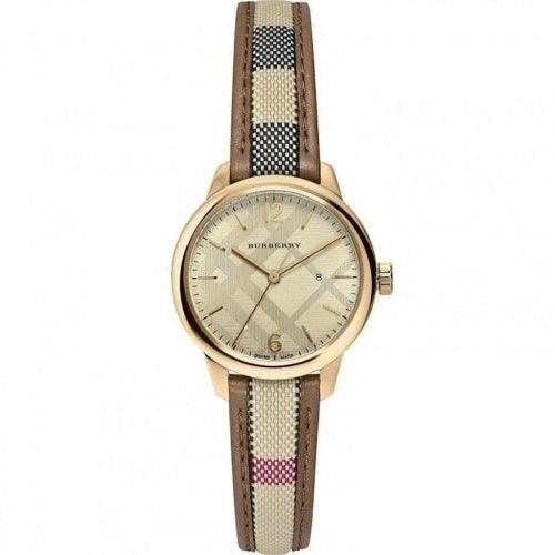 Burberry BU10114 Ladies The Classic Gold / Brown Leather 32mm Swiss Watch - Watches