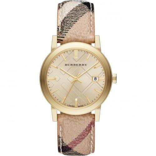 Burberry BU9026 Ladies The City Gold Haymarket Leather 38mm Swiss Watch - Watches
