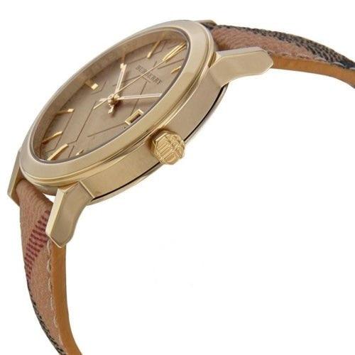 Burberry BU9026 Ladies The City Gold Haymarket Leather 38mm Swiss Watch - Watches