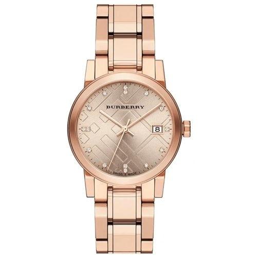 Burberry BU9126 Ladies The City Rose Gold Crystal 34mm Swiss Watch - Watches